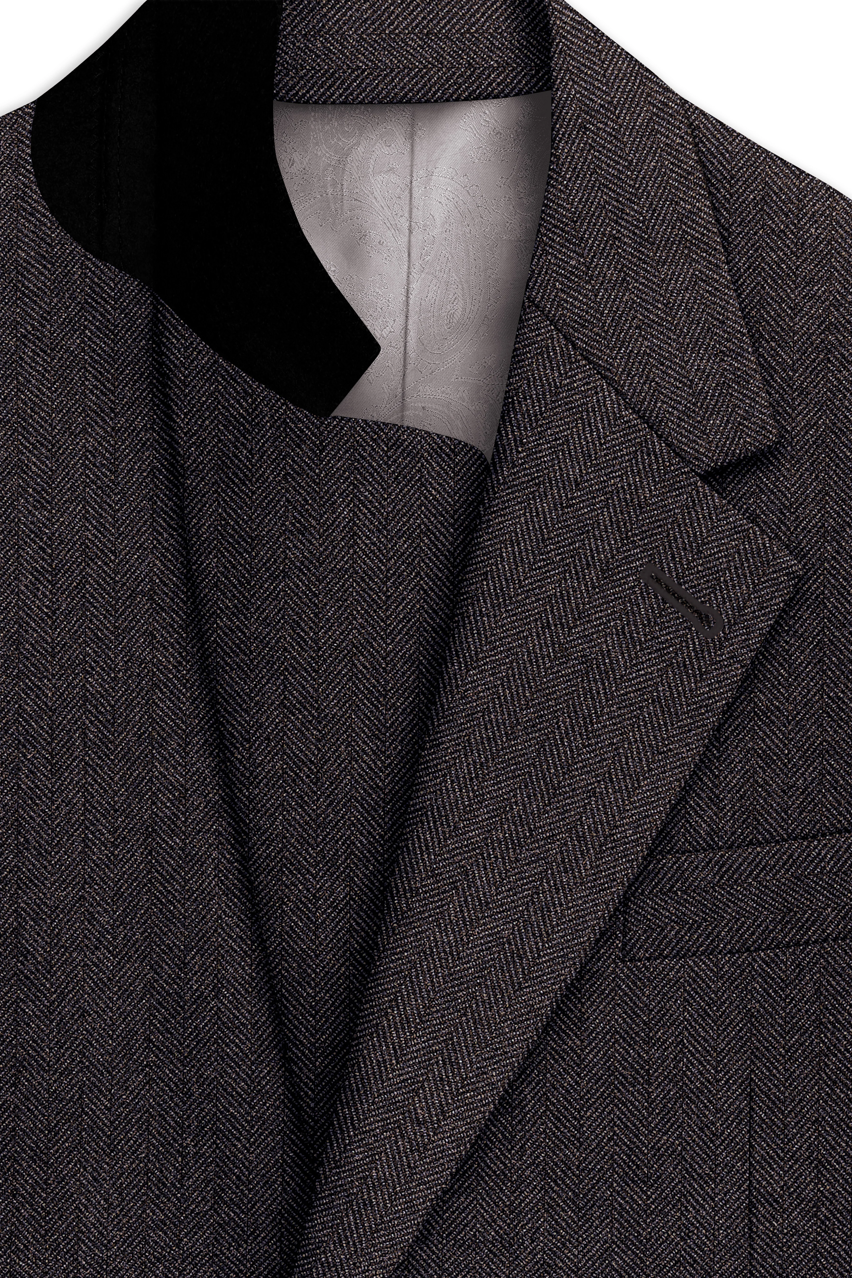 Aurezion-Zeus Brown Herringbone Textured Tweed Single Breasted Sports Suit - Image 5