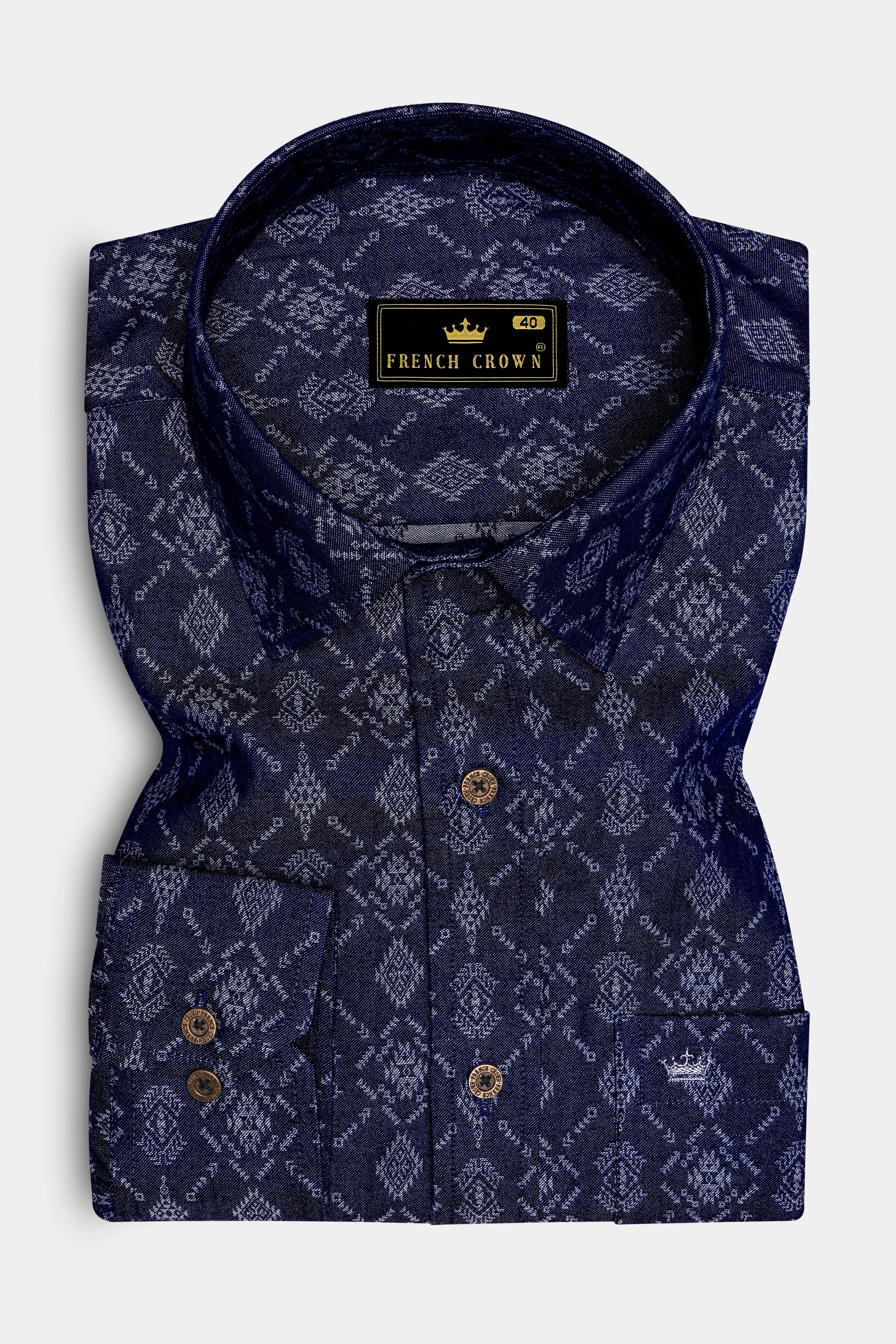 Bluikat-Haiti Denim Blue Ikat Print Super Soft Premium Cotton Casual Shirt - Image 4