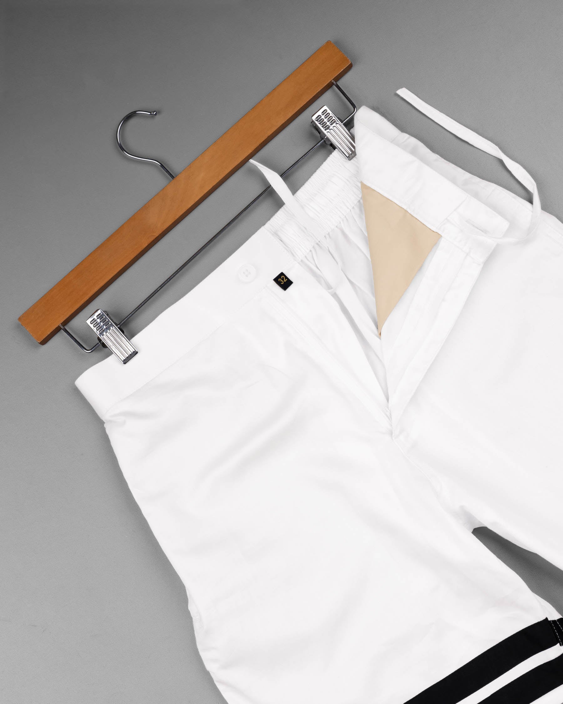 Bright White with Jade Black Striped Super Soft Premium Cotton Designer Shorts - Image 5