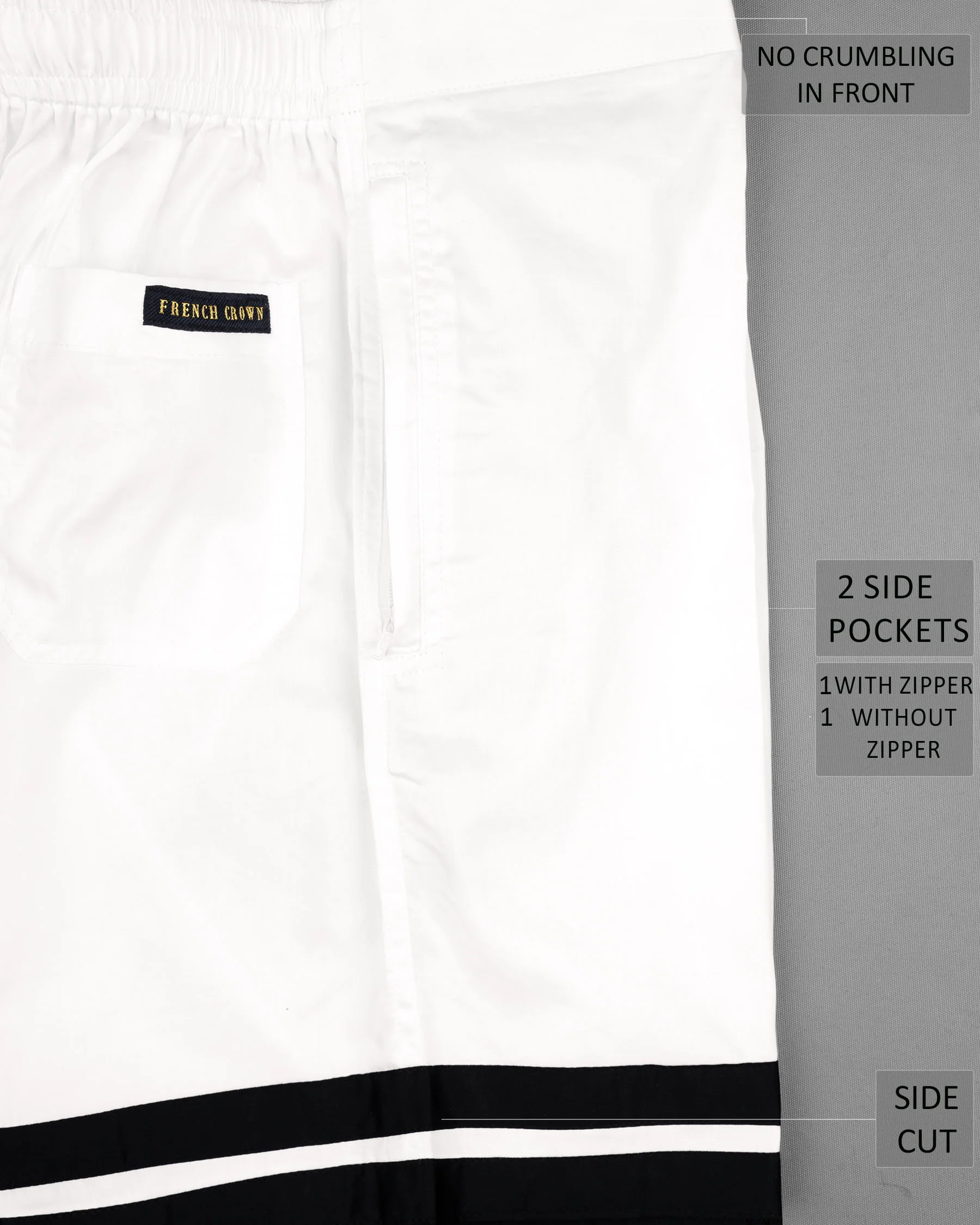 Bright White with Jade Black Striped Super Soft Premium Cotton Designer Shorts - Image 6