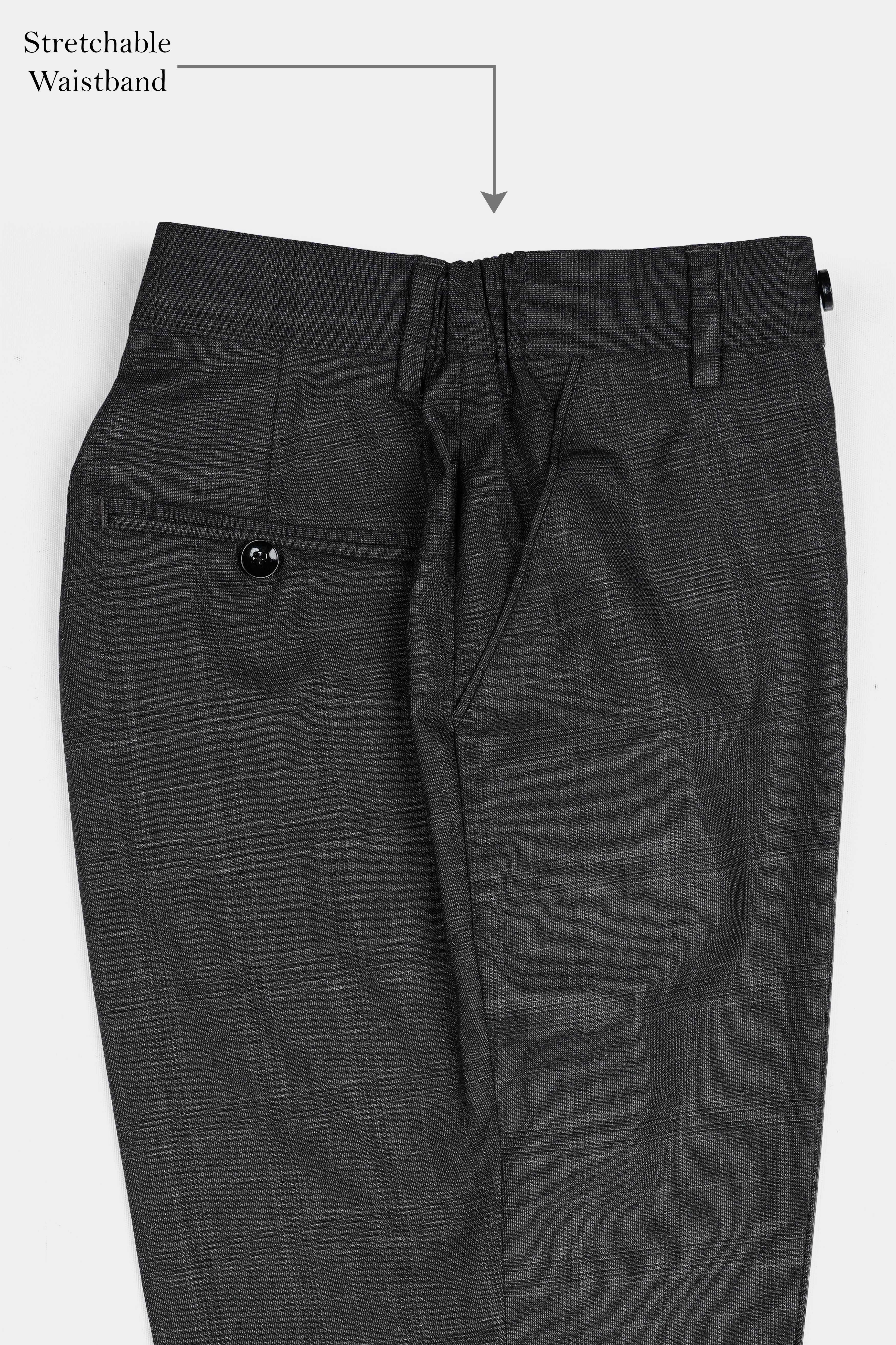 Iridium Gray Subtle Checkered Wool Rich Cross Placket Bandhgala Suit - Image 16