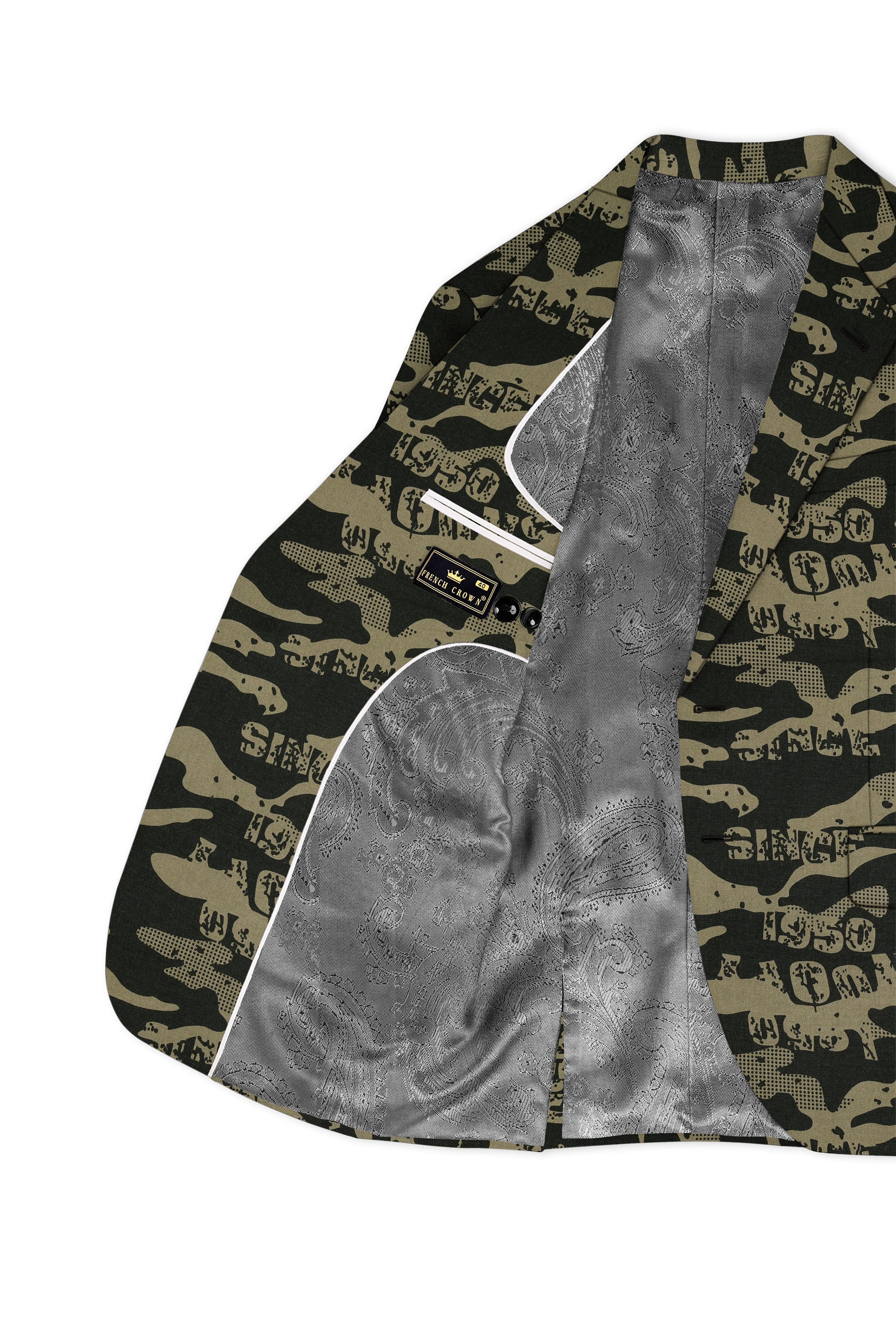 Jade Black and Woodland Green Printed Premium Cotton Single-Breasted Blazer - Image 5