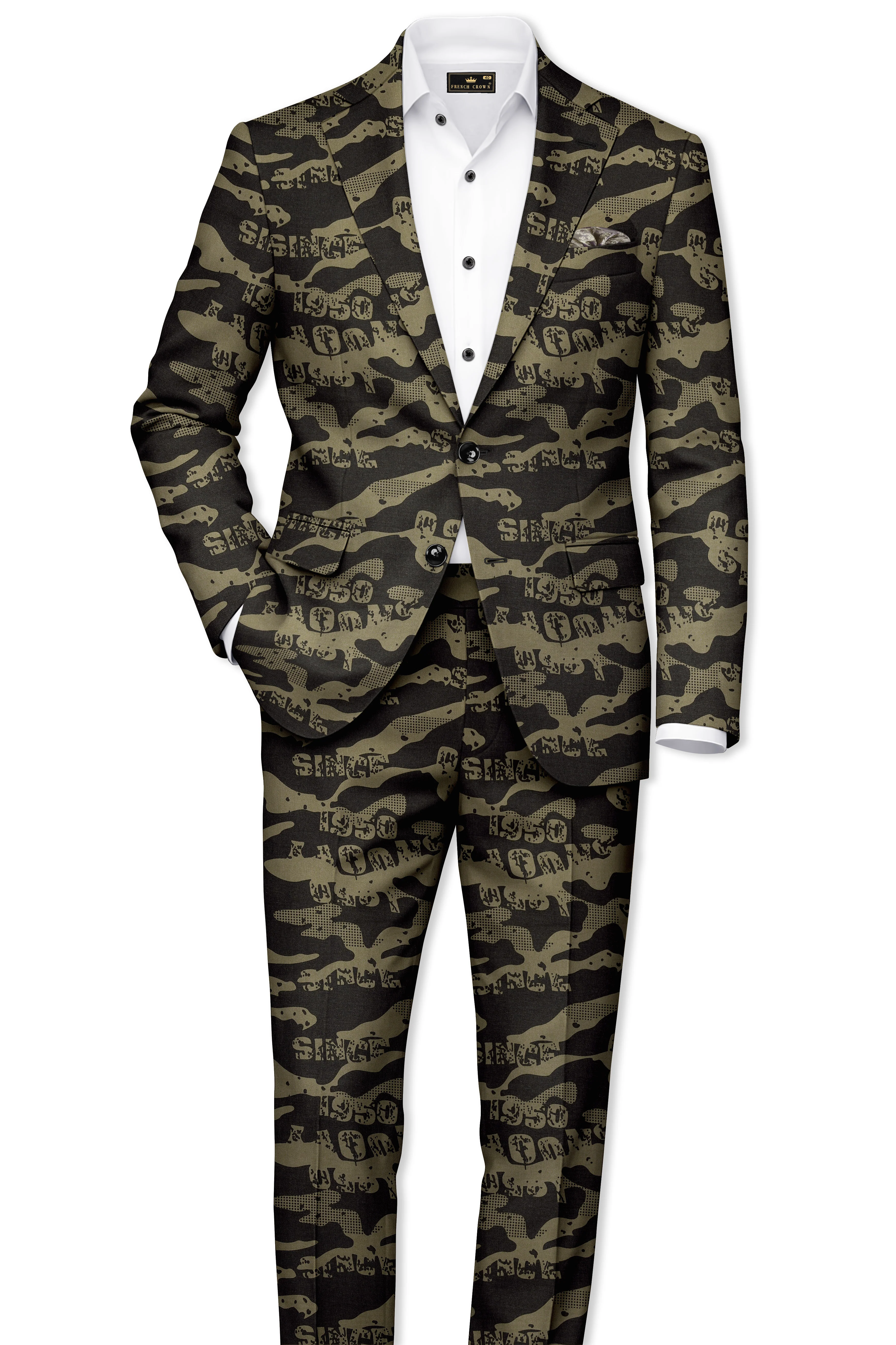 Jade Black and Woodland Green Printed Premium Cotton Single-Breasted Blazer - Image 9