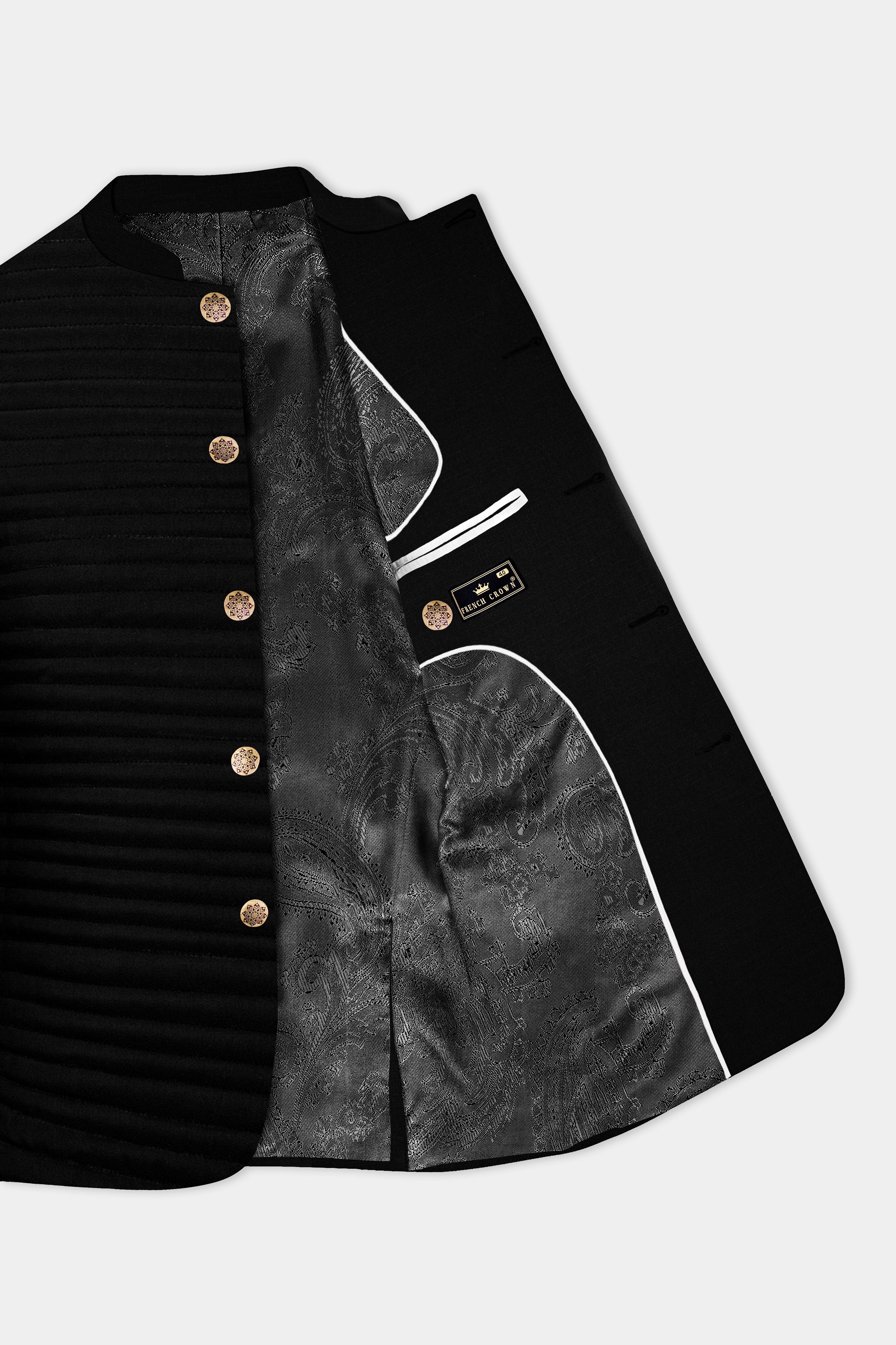 Jade Black Stretchable Subtle Sheen With horizontal stitches Bandhgala Designer Blazer - Image 5