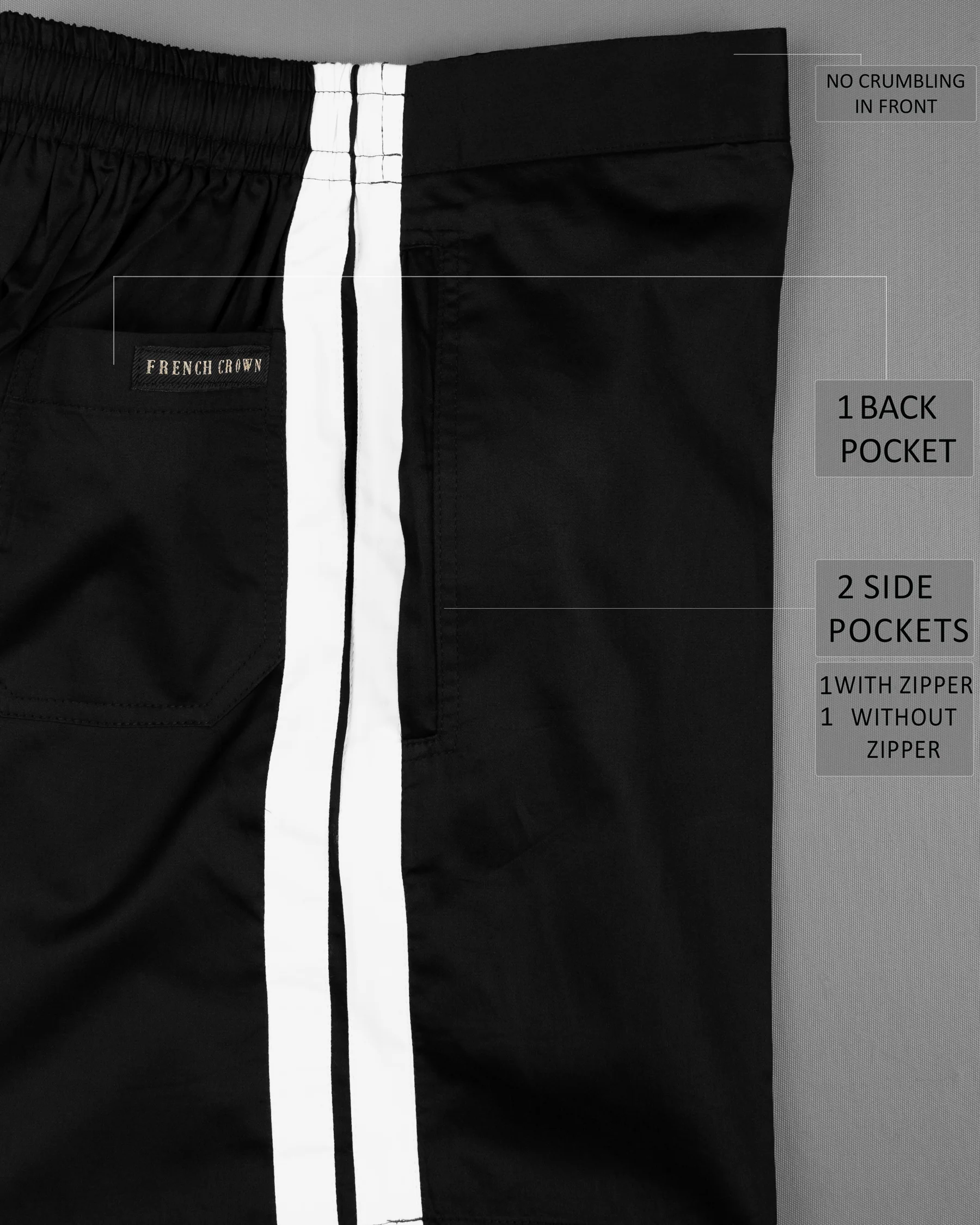 Jade Black with White Striped Super Soft Premium Cotton Designer Shorts - Image 7