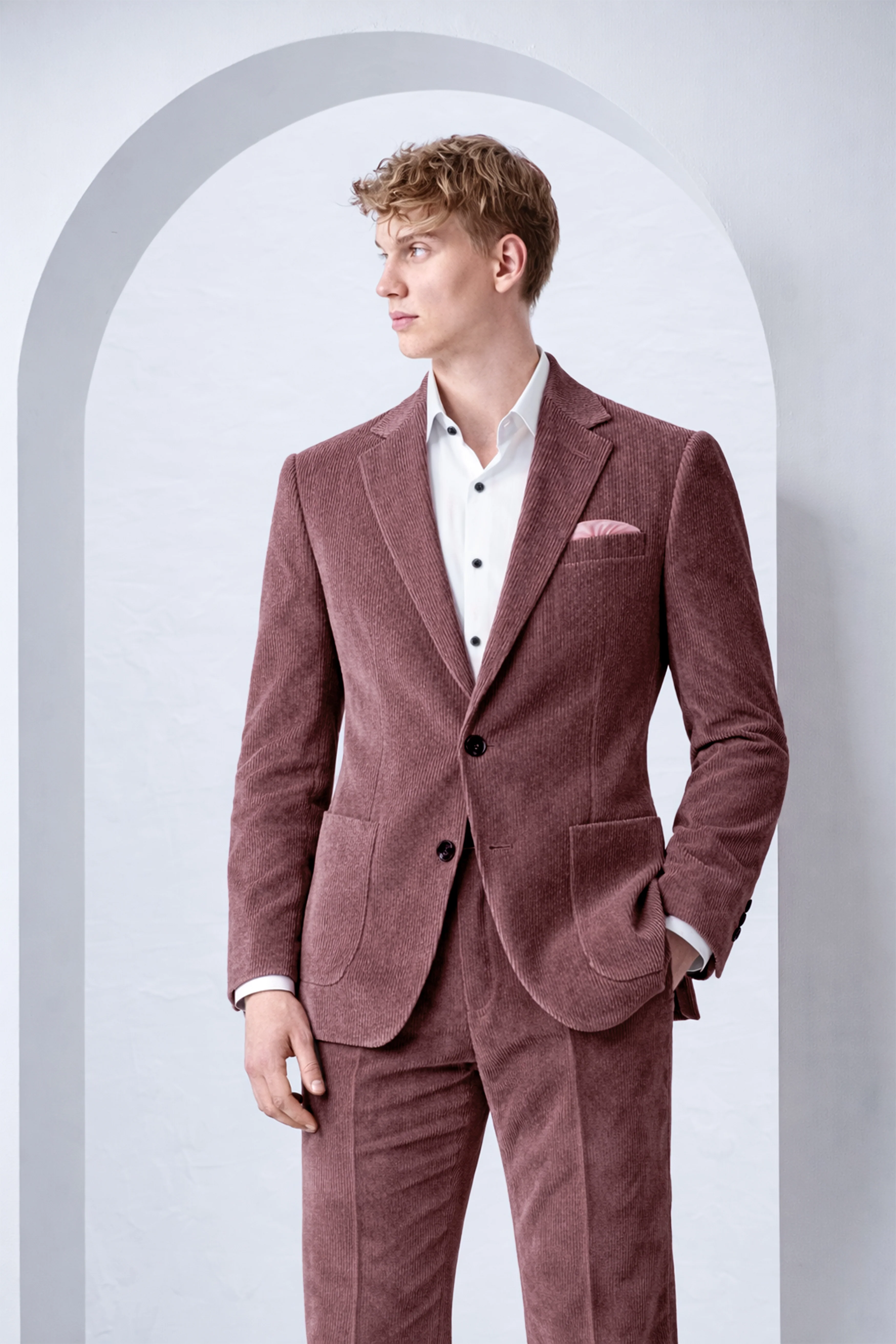 Tauzen-Rose Taupe Pink Corduroy Single Breasted Sports Suit - Image 11